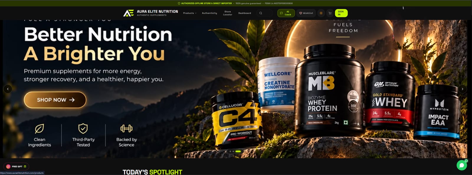 Aura Elite Nutrition - Authentic Supplements Store with AI Coach